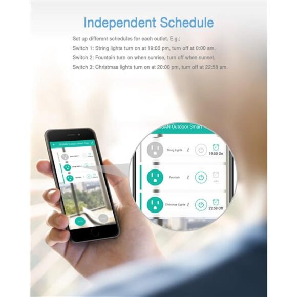 Outdoor Smart Plug, TESSAN WiFi Smart Outlet Switch with 3 Individual Sockets - Picture 6 of 8